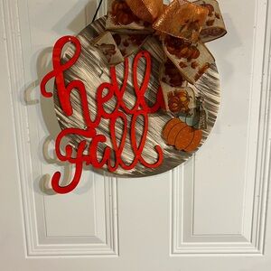 Hello Fall Decorative Wreath with Red and Orange Accents